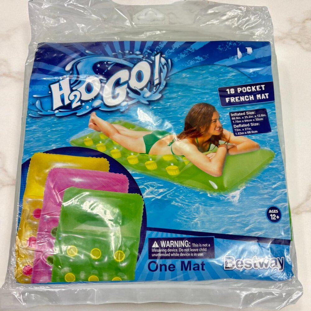 H2O Go Bestway 18 Pocket French Mat Green 67"x29"x12" Inflatable Pool Float